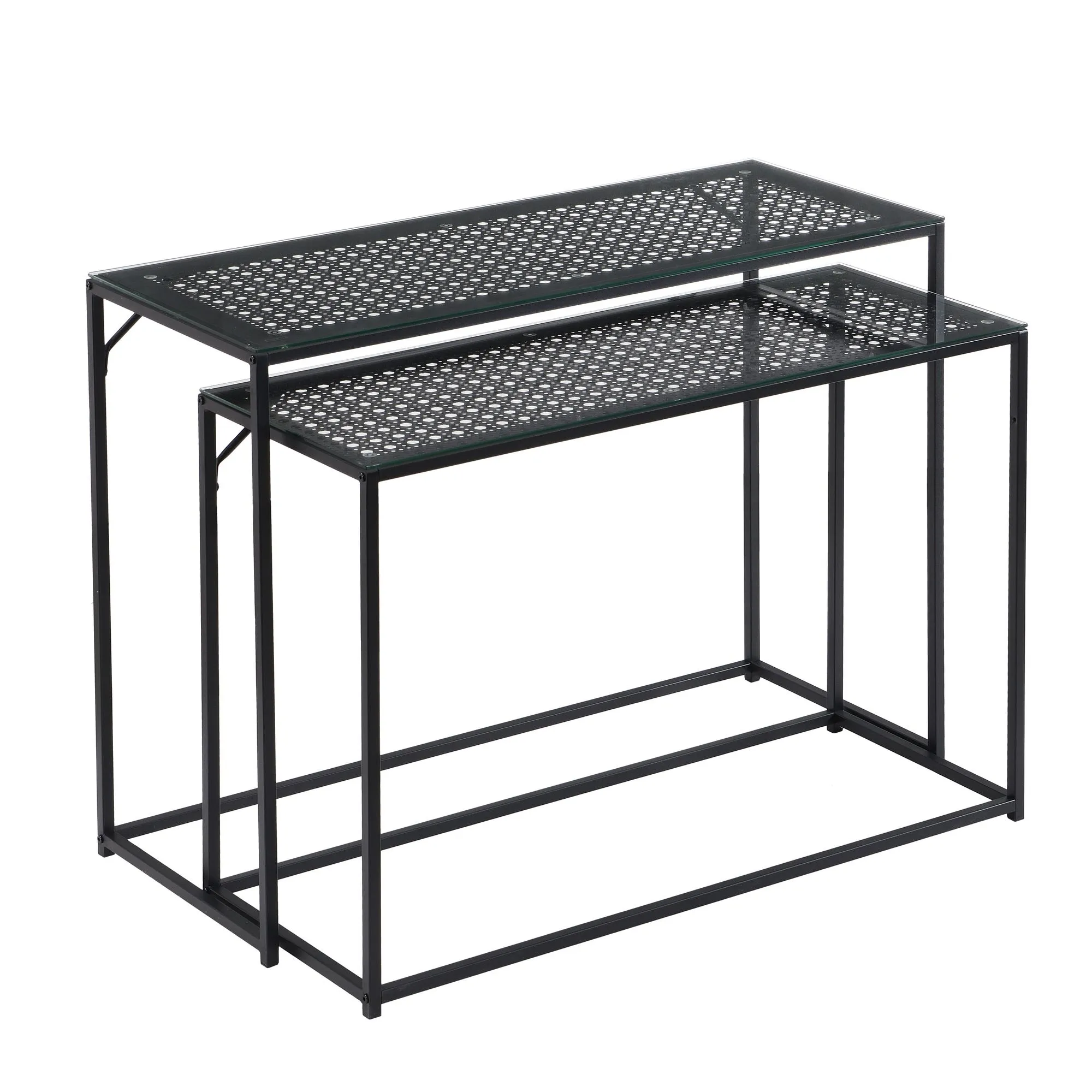 Konsolentisch Set 2er Schwarz Metall mit Glasplatte