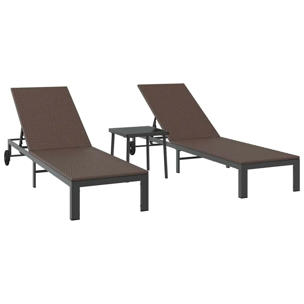 Braunes Poly-Rattan Sonnenbett mit Tisch 206x62,5x74 cm & 39x39x40,5 cm
