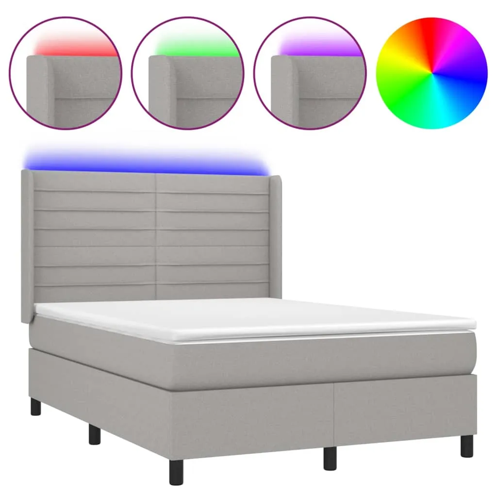 Boxspringbett mit Matratze, LED-Leiste, Hellgrau, 140x200 cm