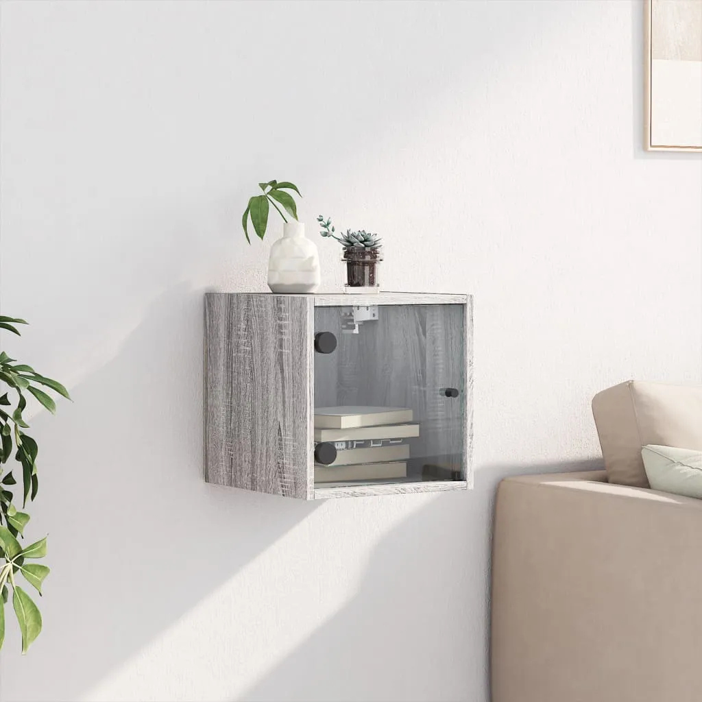 Trendiger Wand-Nachttisch Grau Sonoma 35x37x35 cm aus Holzwerkstoff und Glas