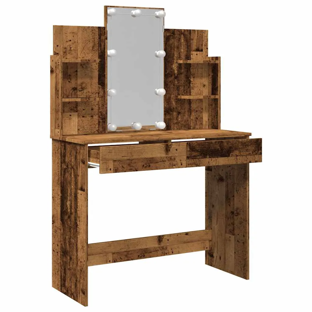Schminktisch mit Spiegel und LED-Beleuchtung 96x40x142 cm Altholz
