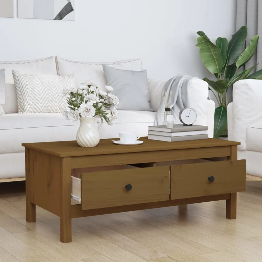 Klassischer Couchtisch aus massivem Kiefernholz 100 x 50 x 40 cm Honigbraun