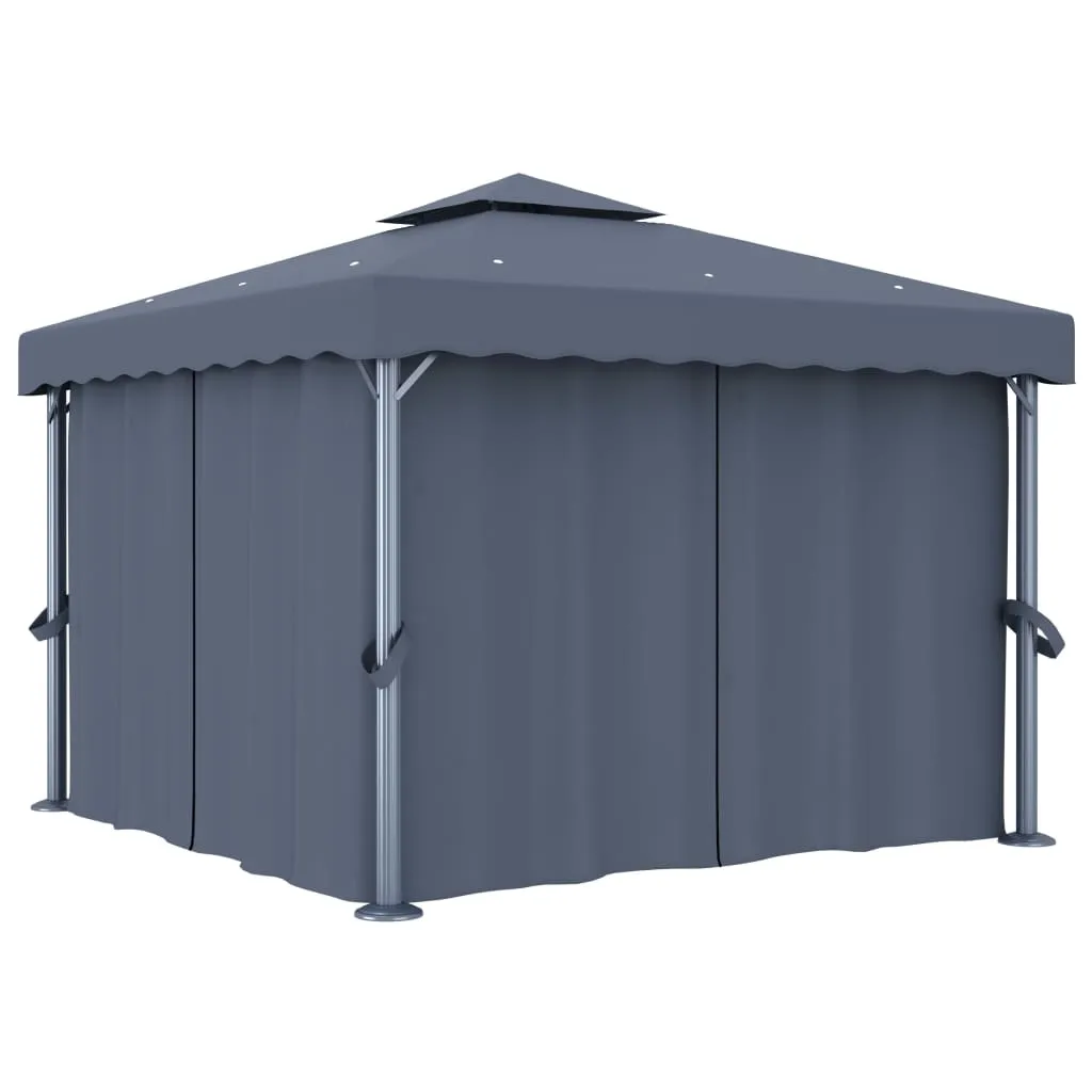 Pavillon 3x3 m Anthrazit mit Doppeldach und Solar-Lichterkette