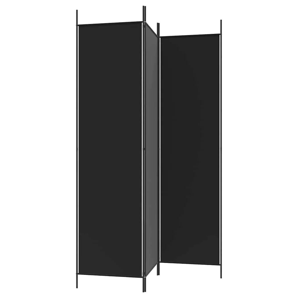 Schwarzer Raumteiler 150 x 200 cm aus Stoff mit 3 Paneelen