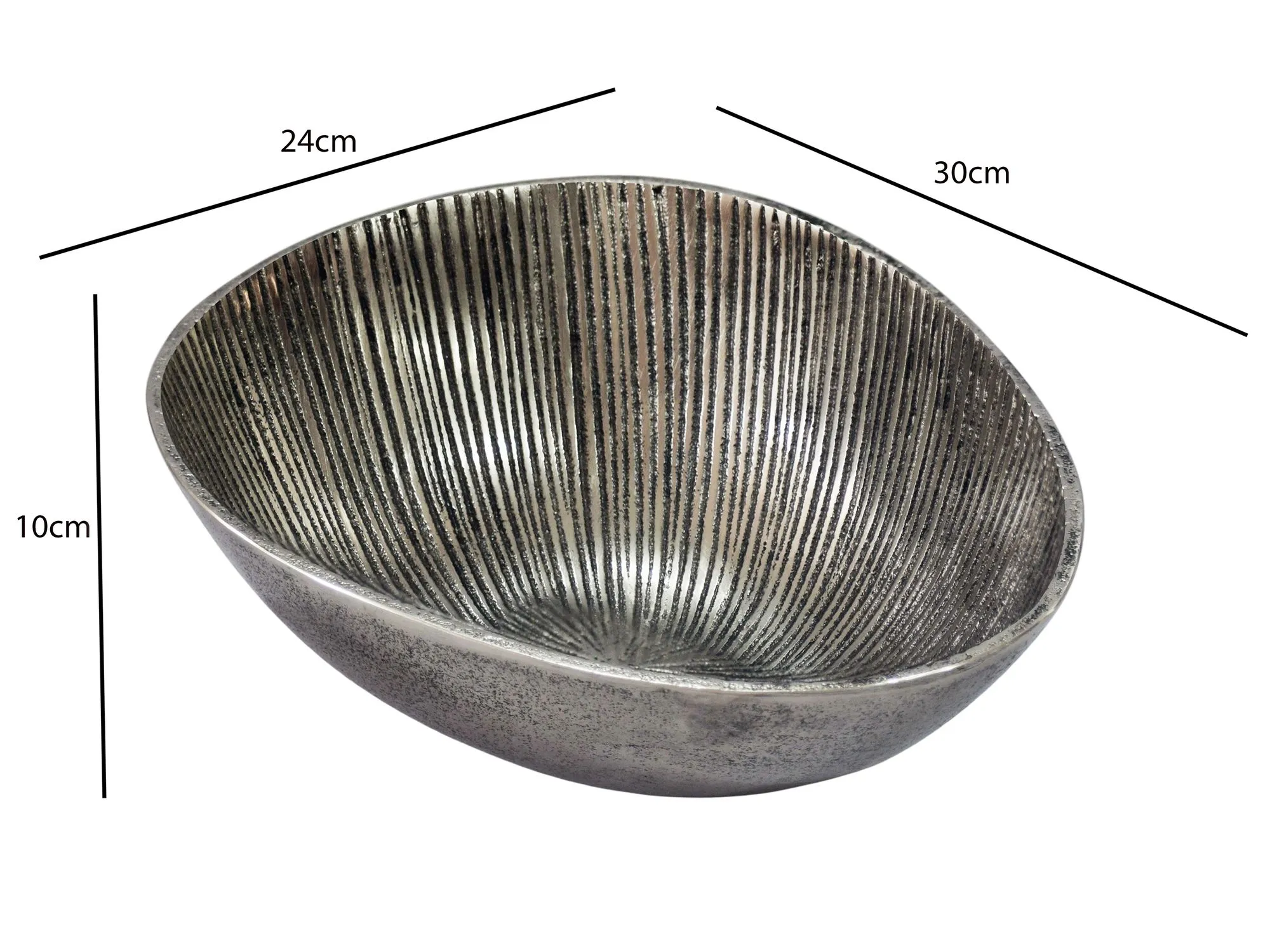 Obstschale Silber Schale Metall 30cm Tischdeko Oval - Moderner Obstkorb Rillen-Design aus Aluminium - Elegante Metallschale - Alu Früchteschale Handmade