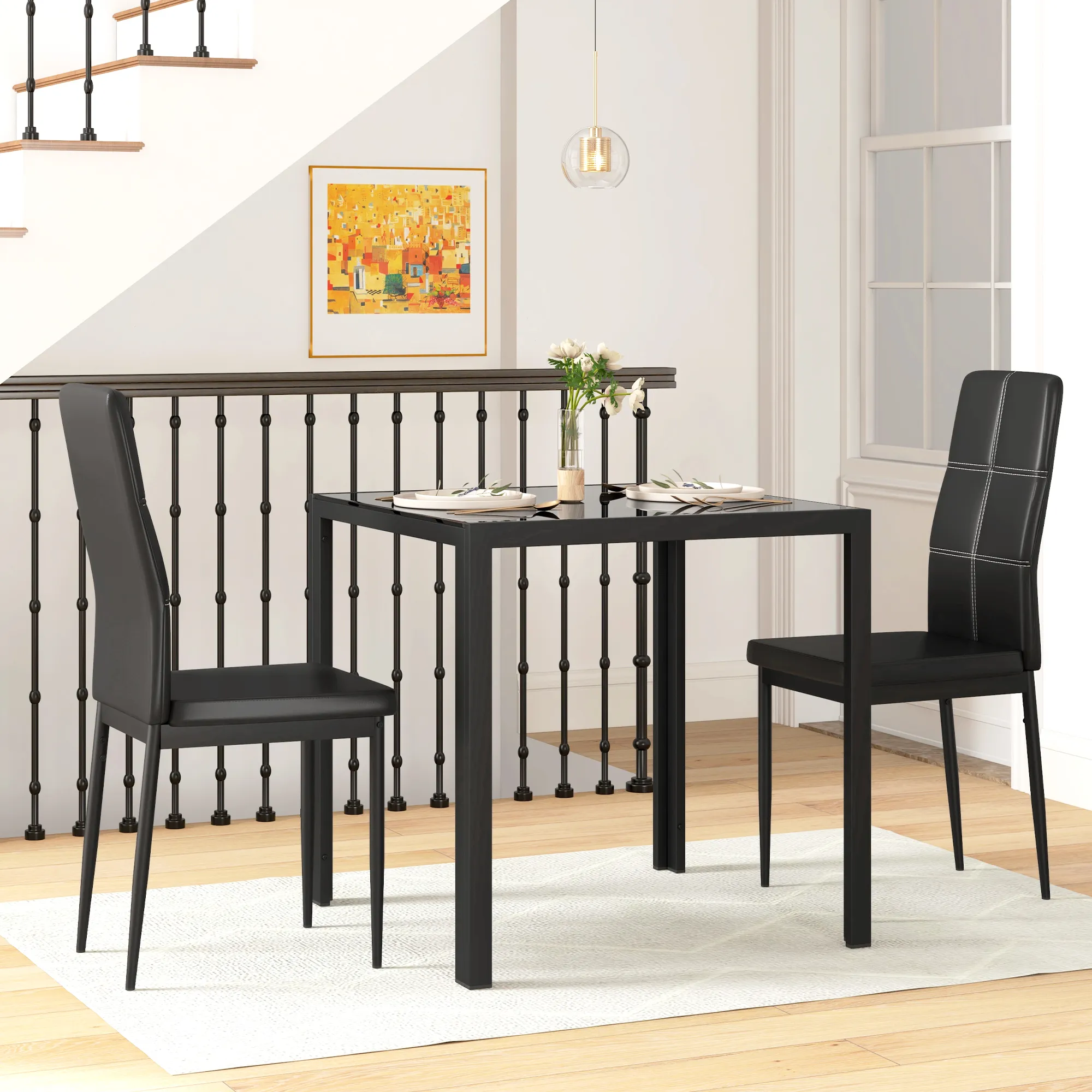 Esstisch Set Schwarz 75x75x75 cm für 2 Personen mit Stühlen