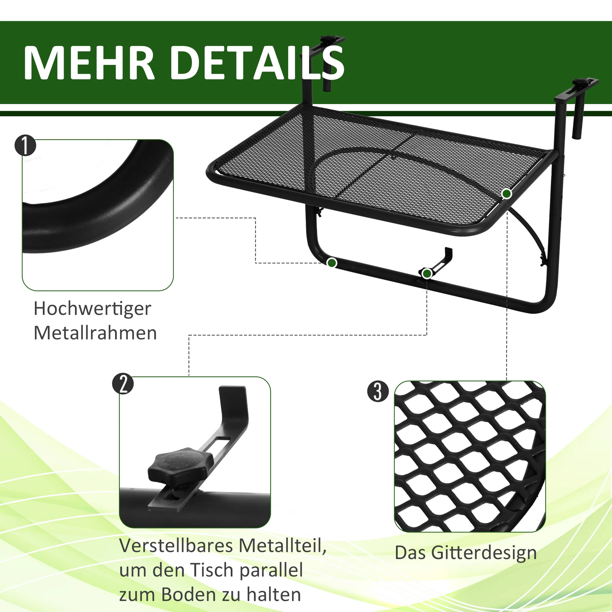 Balkonhängetisch 60x56,4x45 cm Schwarz