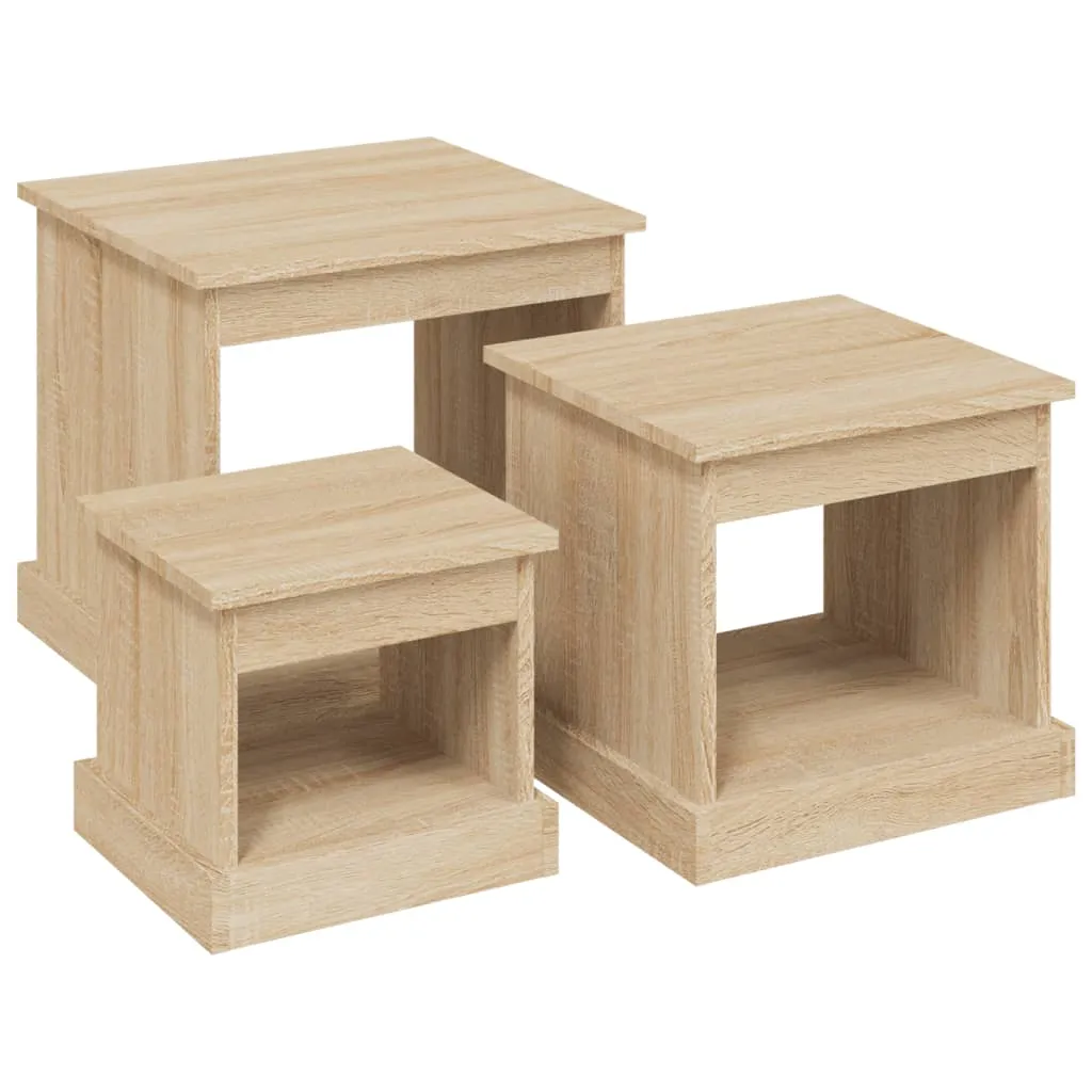3er-Set Couchtische Holzwerkstoff Sonoma-Eiche 48x45x45, 40x37x37, 32x29x29 cm