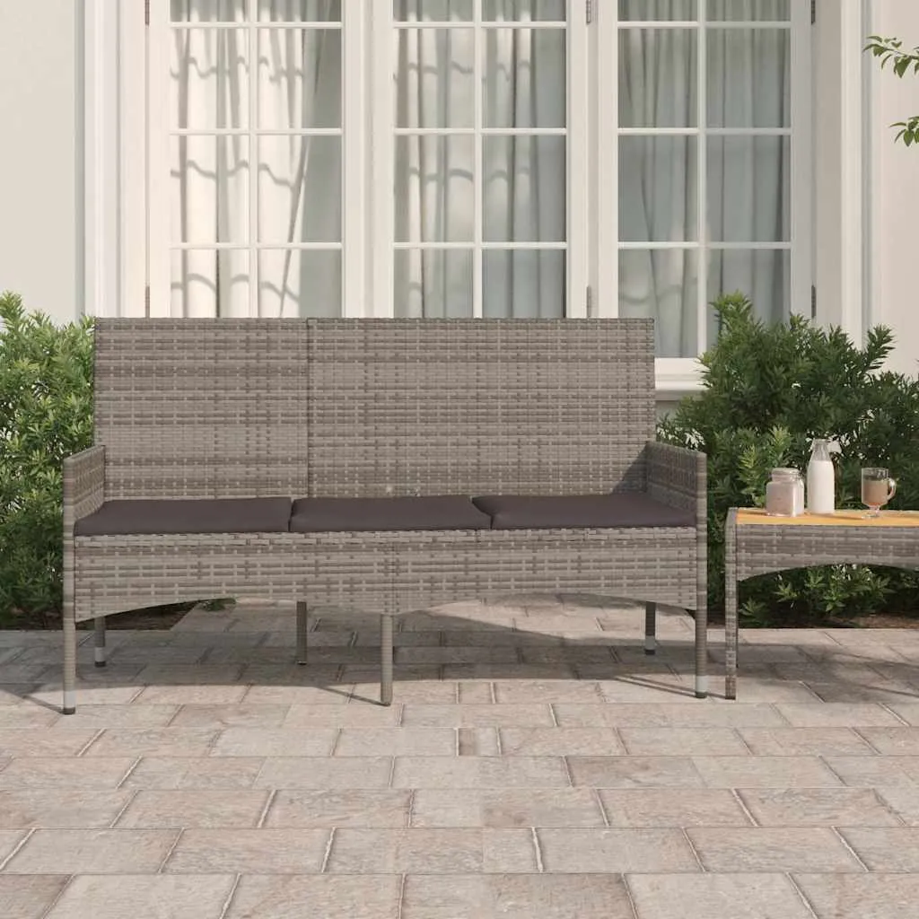 3-Sitzer Bank aus PE-Rattan und pulverbeschichtetem Stahl 140x51x85 cm Grau