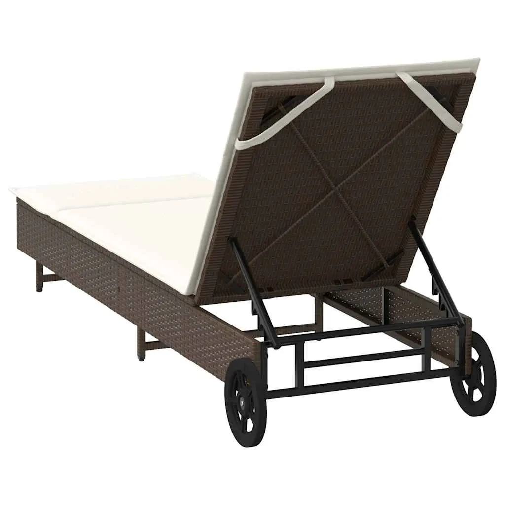 Sonnenliege mit Rollen 55x200x25,5 cm Braun PE-Rattan & Stahl