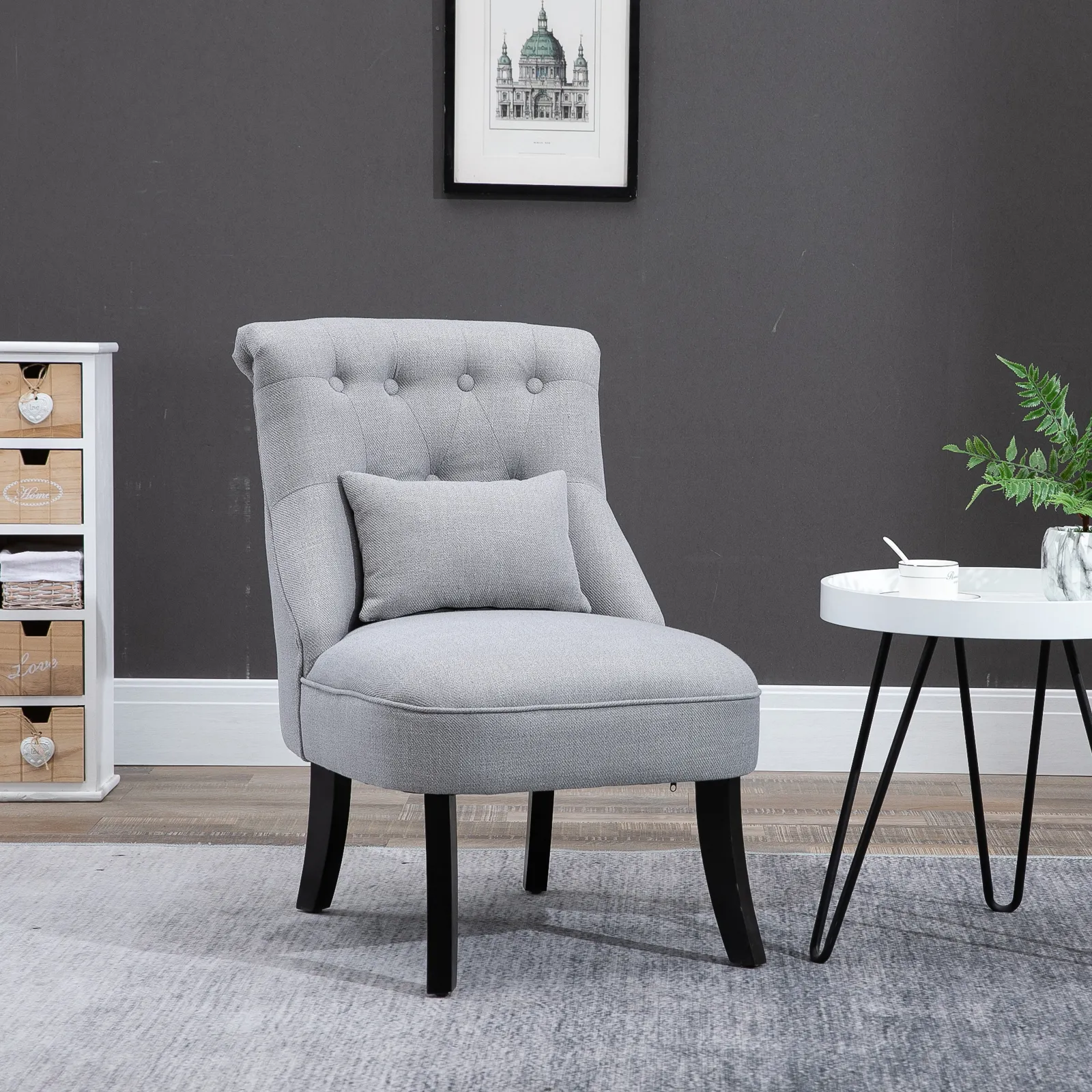 Sessel Wohnzimmer Relaxsessel Loungesessel Ruhesessel mit Rückenkissen, Holzbeine, Lesesessel mit Leinenoptik, Polstersessel für Schlafzimmer, Grau