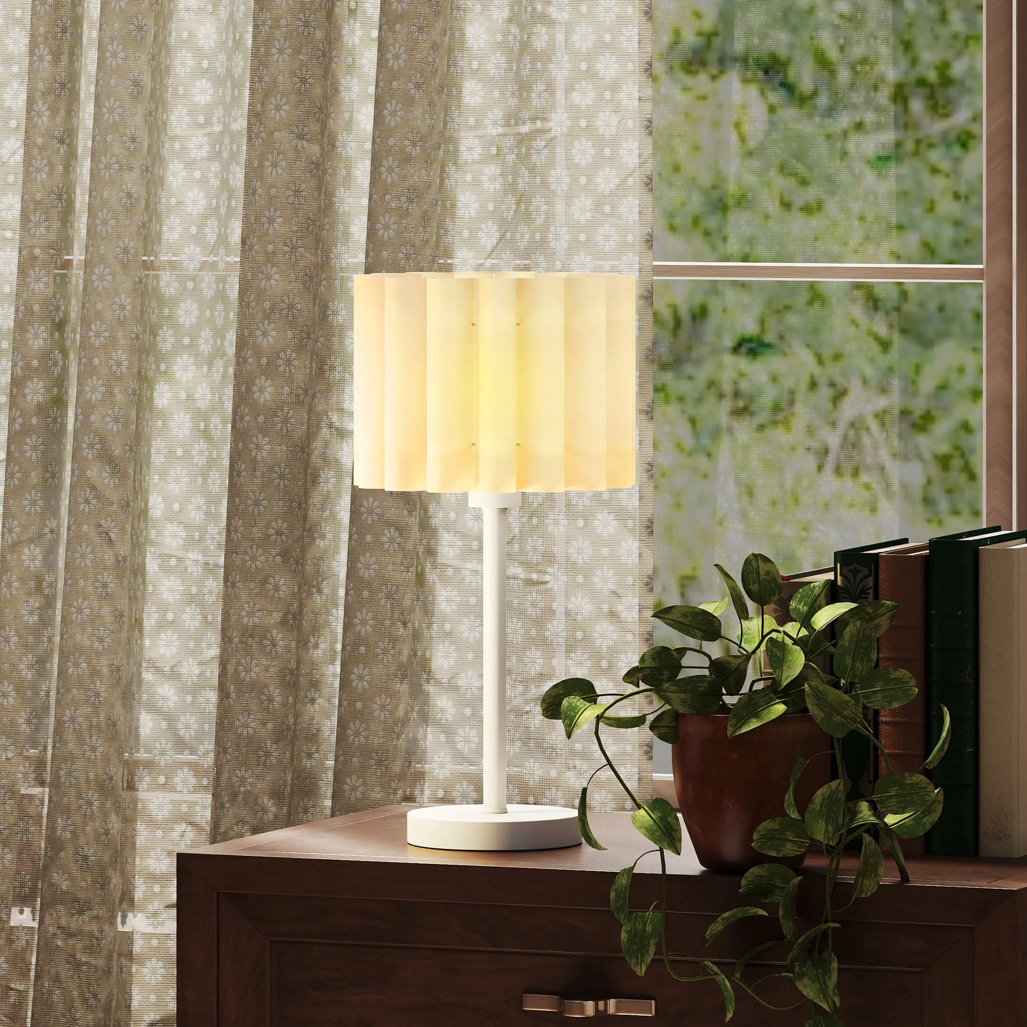 Tischlampe Retro-Stil Kunststoff-Schirm E27 Metallfuß Weiß