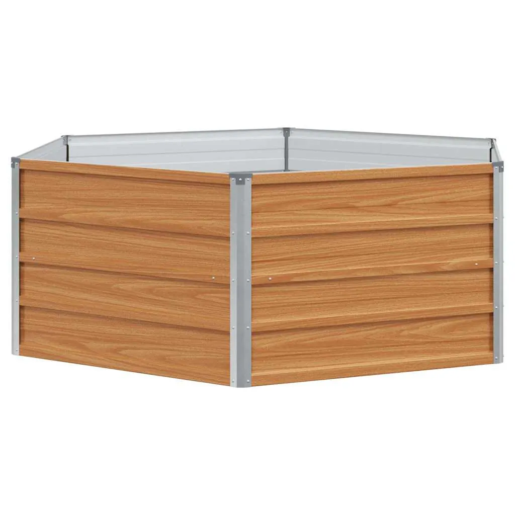 Sechseckiges Hochbeet aus verzinktem Stahl 129x129x45 cm Holzoptik