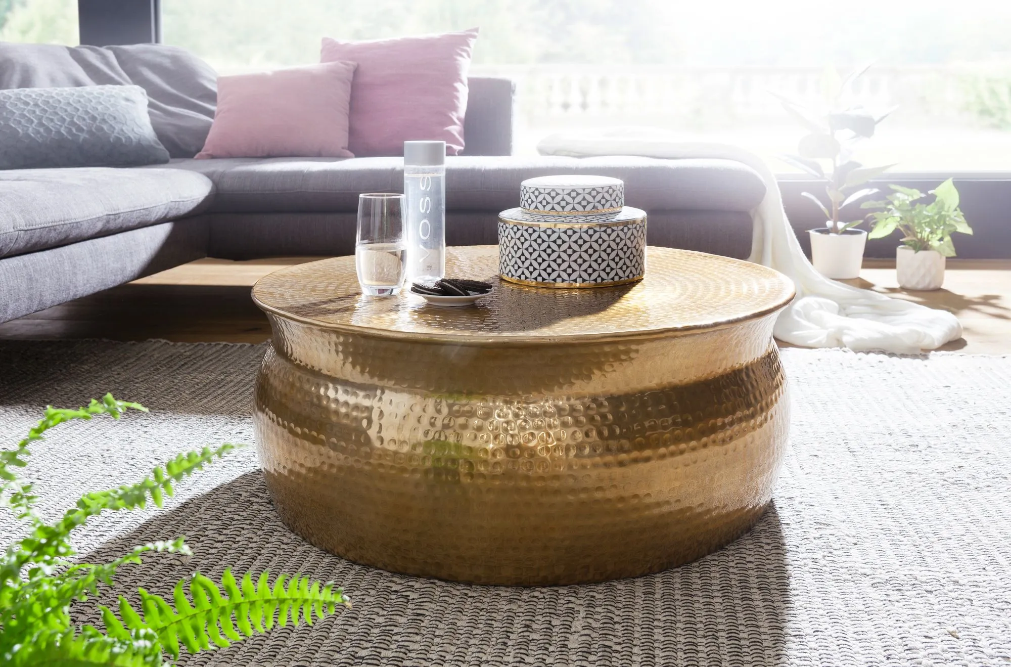 tinkaro Couchtisch rund RYAN Aluminium Beistelltisch Gold