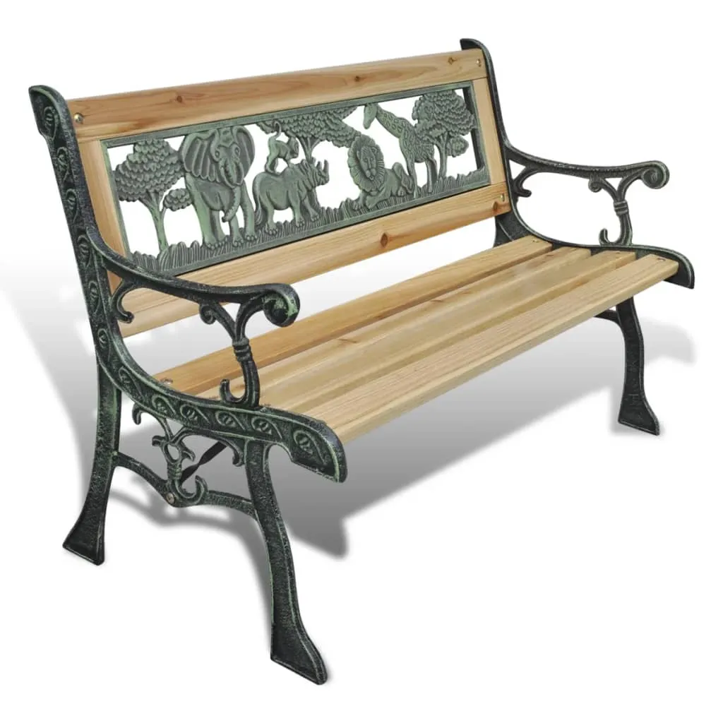 Dekorative Kinder-Gartenbank 84x37x50 cm mit Bronze-Eisengestell und Massivholz