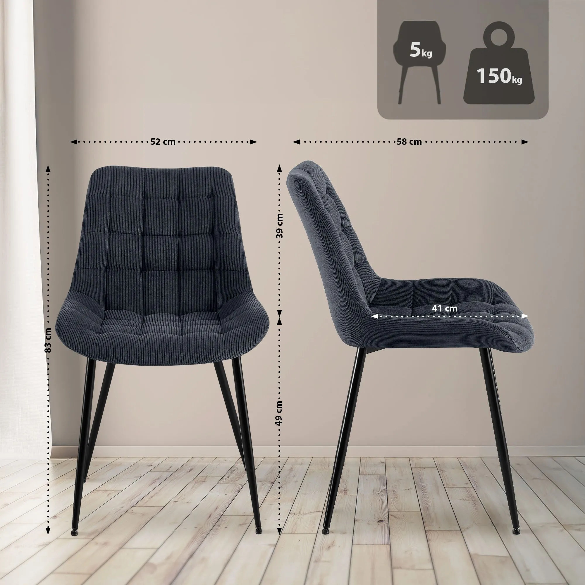 Esszimmerstuhl Sardna 83x52x58 cm schwarz