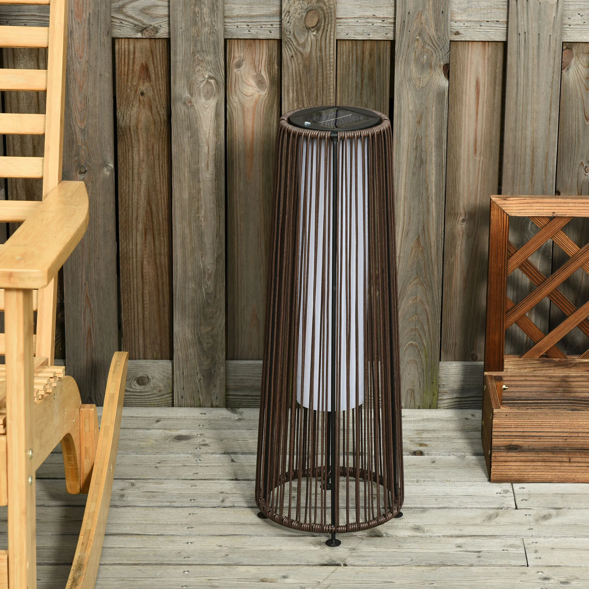 Gartenleuchte Solar Rattanoptik Stahlbraun 21,5 x 61 cm