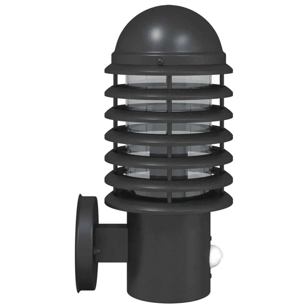 Außenwandleuchte Schwarz 15x15x33,5 cm mit PIR-Sensor und IP44