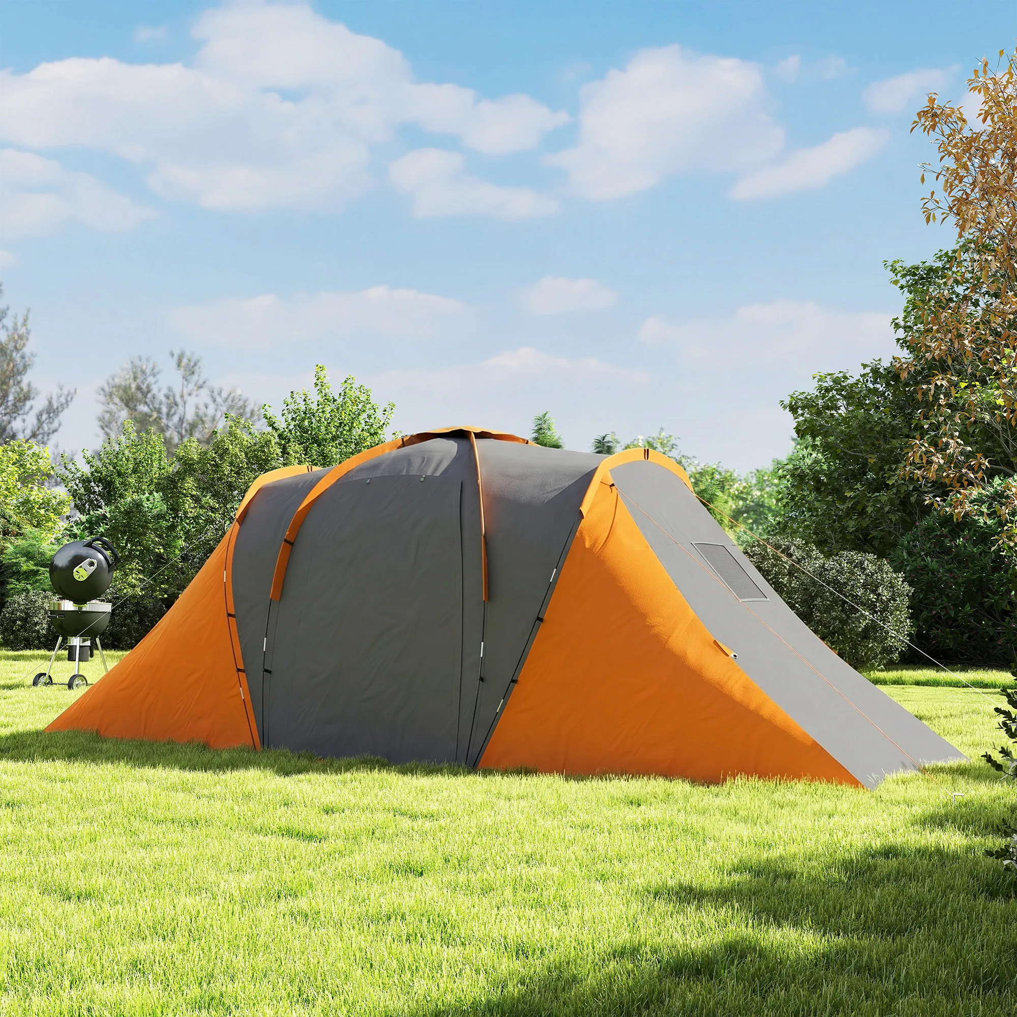 Tunnelzelt 4-6 Personen 555x225x190 cm Grau-Orange
