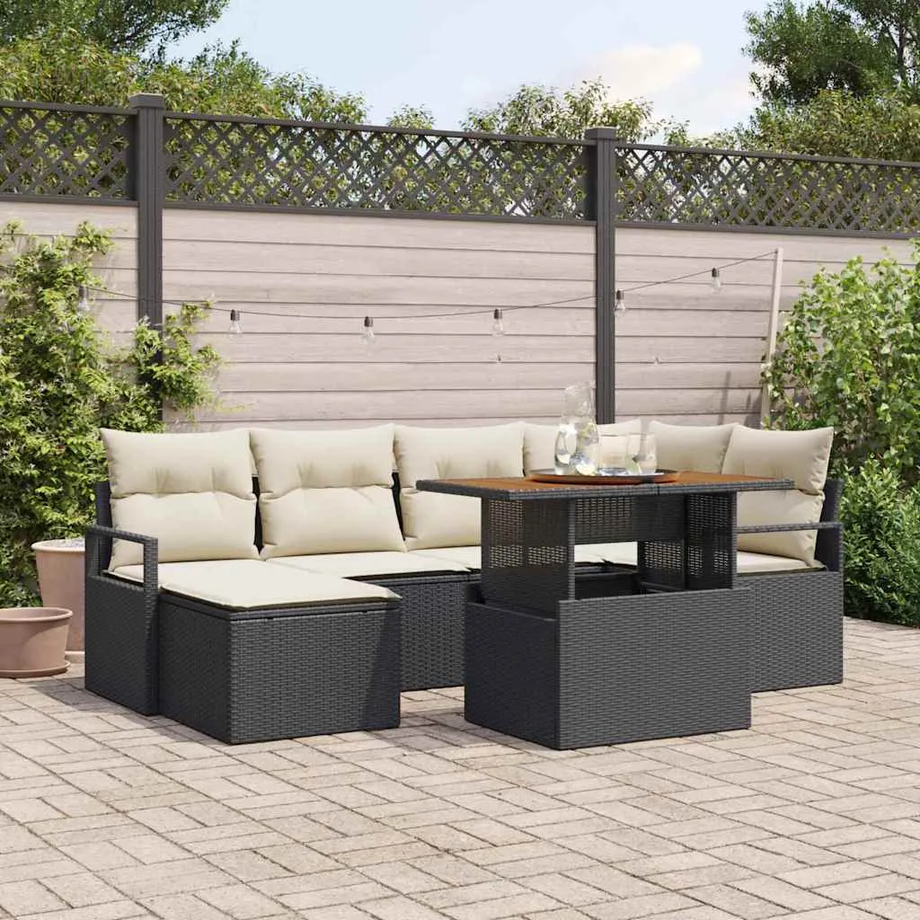 Modulares Garten-Dining-Set 55x55 cm Schwarz und Creme mit Echtholz