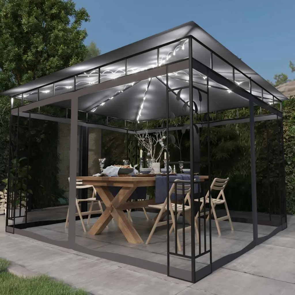 Pavillon 3x3 m Anthrazit mit Metallrahmen und Stoff-Sonnendach
