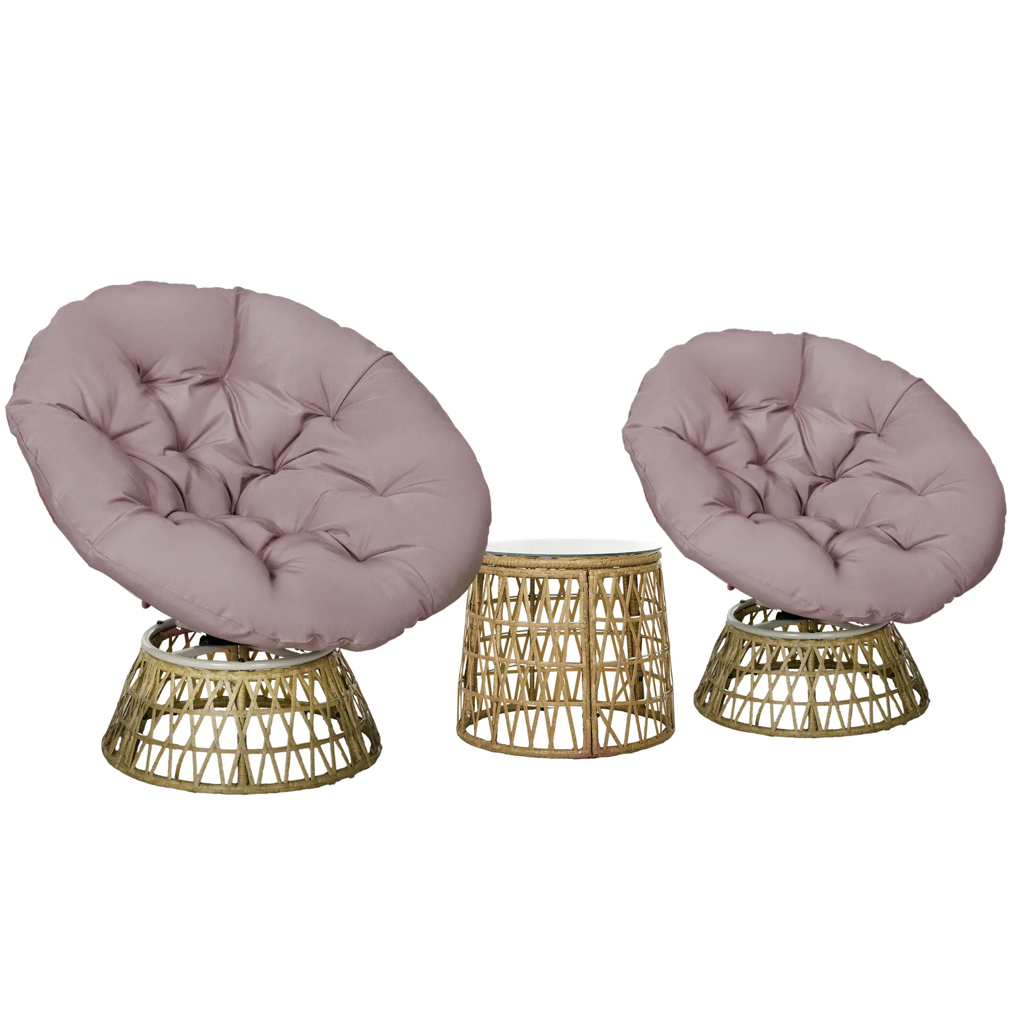 Rattan Bistro Set Gelb+Hellbraun 3-teilig mit 360° Stühlen