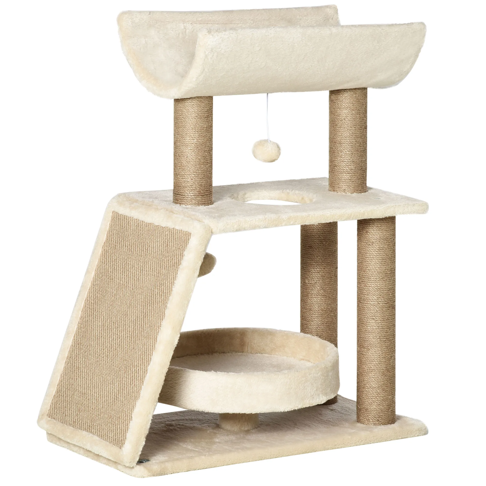 Katzenkratzbaum Hellbraun 60L x 30B x 76H cm mit Plüsch