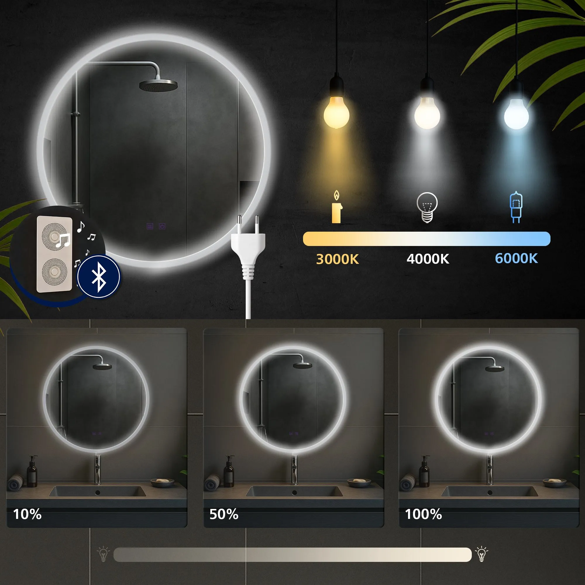 Badspiegel Laconia Bluetooth LED 60x60 klarglas