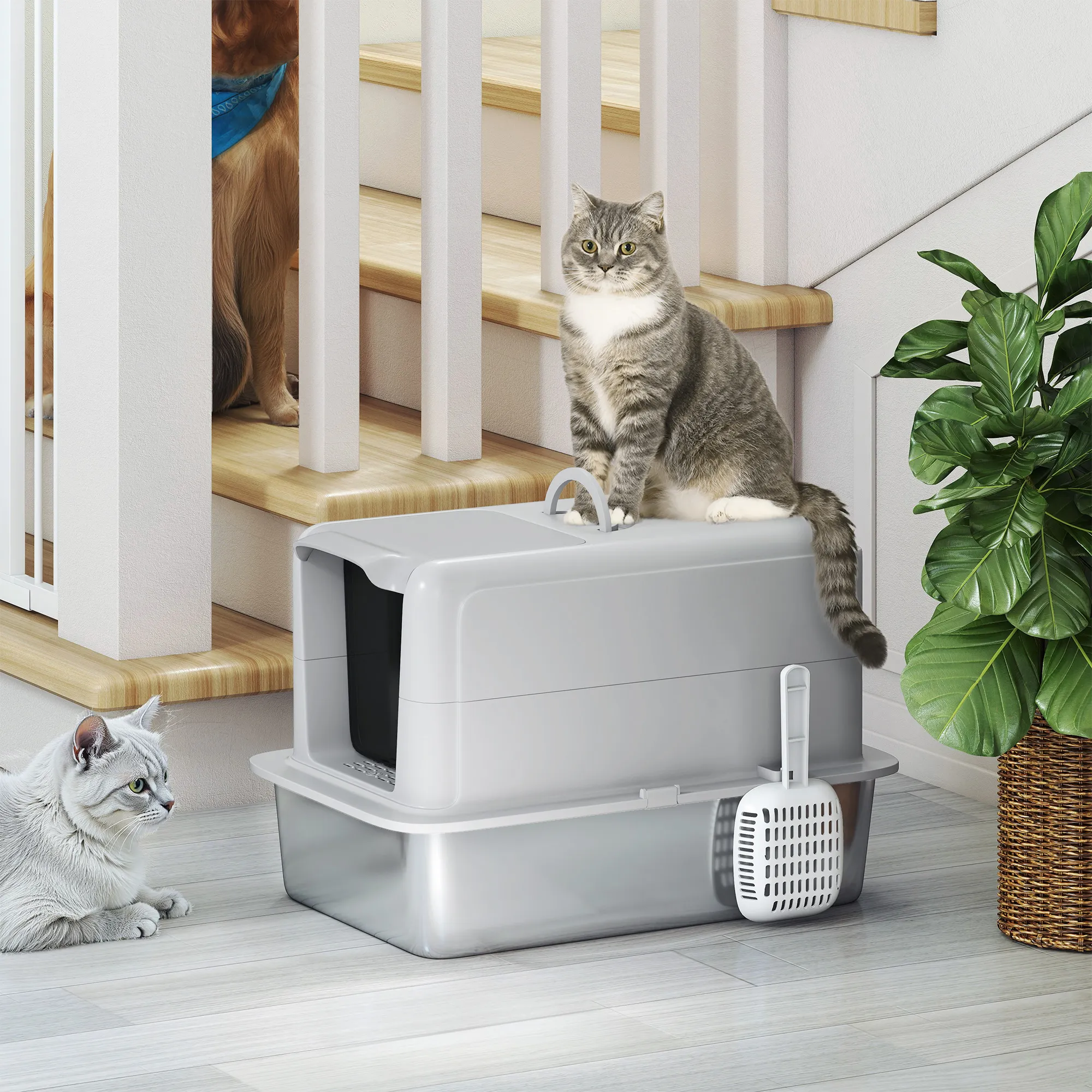 Katzentoilette Edelstahl 40,5B x 60,5T x 41,5H cm Grau+Silber