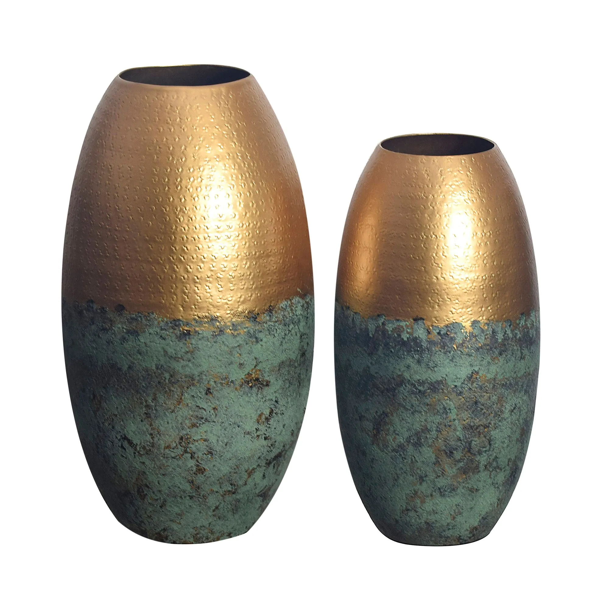 Deko Vase 2er Set Aluminium Gold Patina Blumenvase Modern