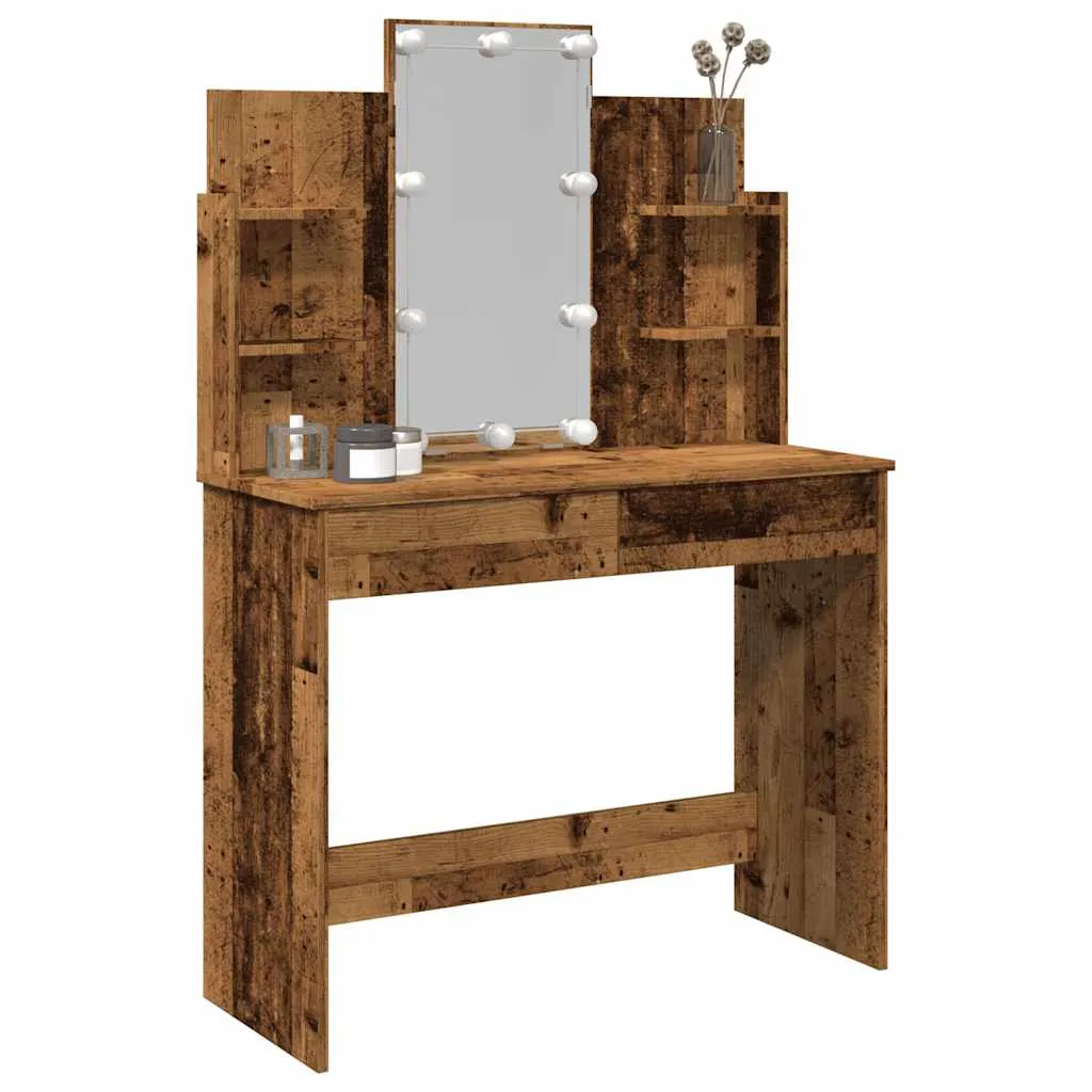 Schminktisch mit Spiegel und LED-Beleuchtung 96x40x142 cm Altholz