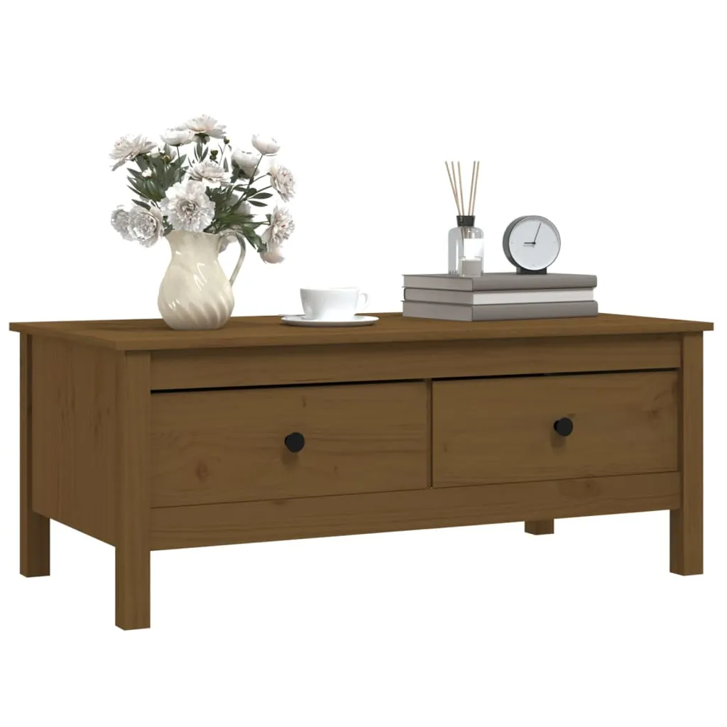 Klassischer Couchtisch aus massivem Kiefernholz 100 x 50 x 40 cm Honigbraun