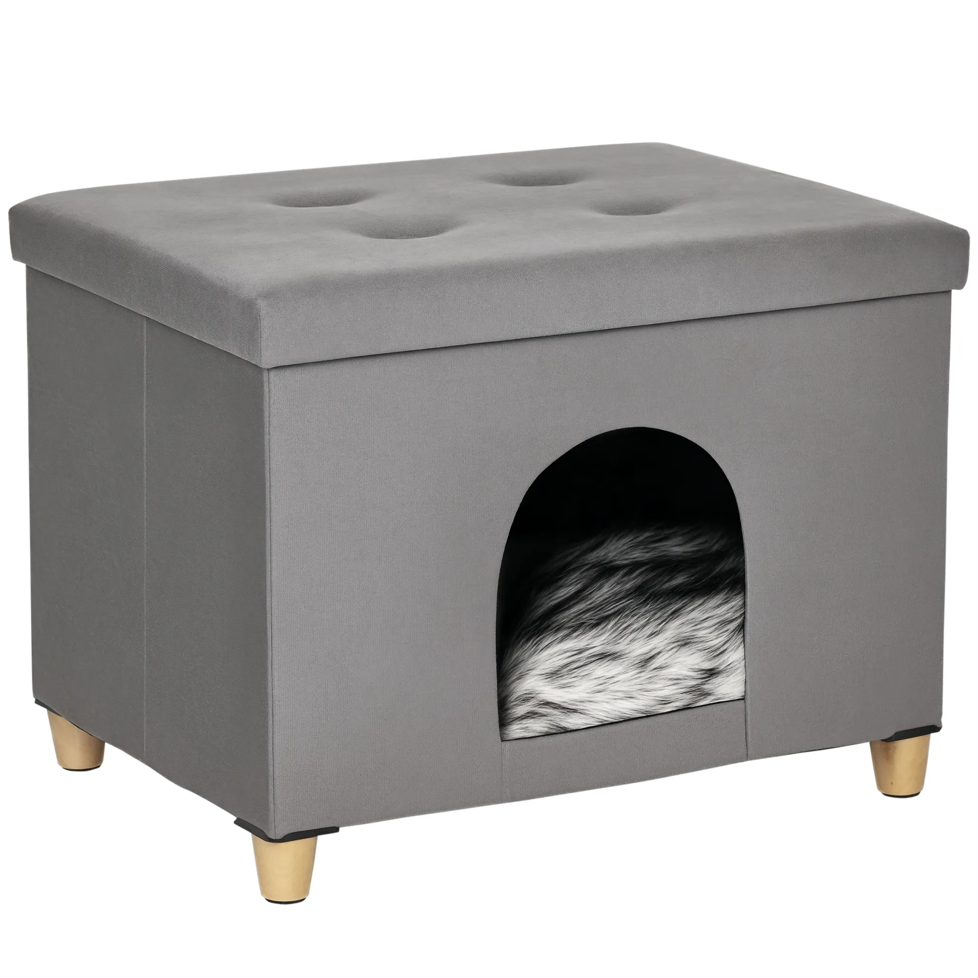 Katzenhaus Grau Schwarz Weiß 60B x 45T x 44,5H cm