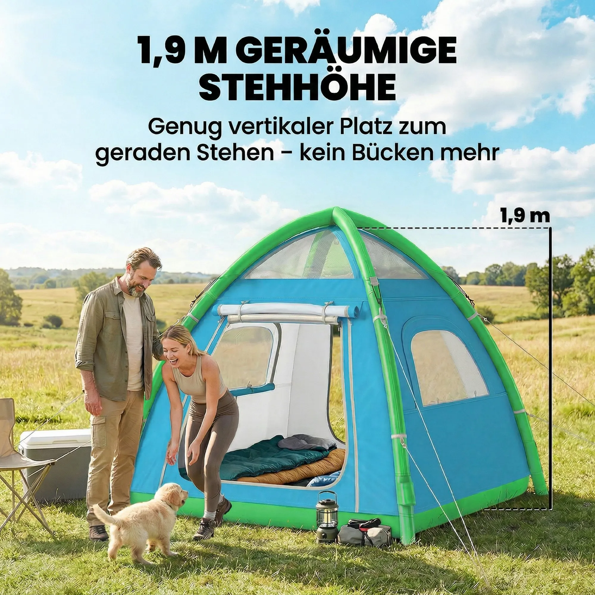 Aufblasbares Zelt 220x220x200 cm Hellblau