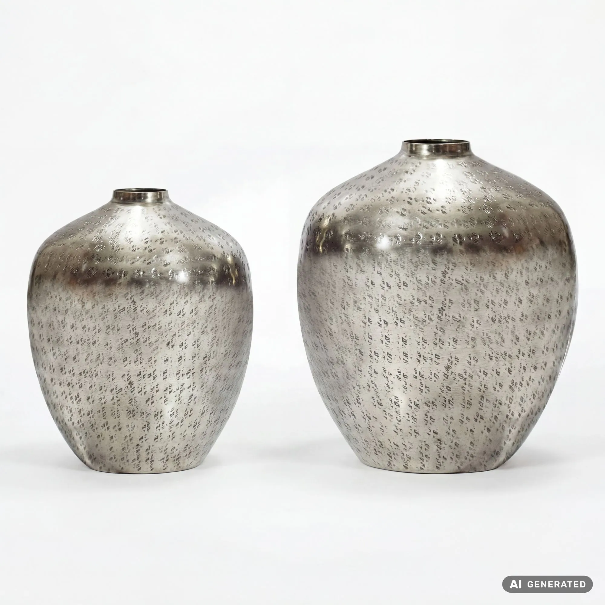 Tischvasen 2er Set aus Aluminium strukturiert Silber Handmade