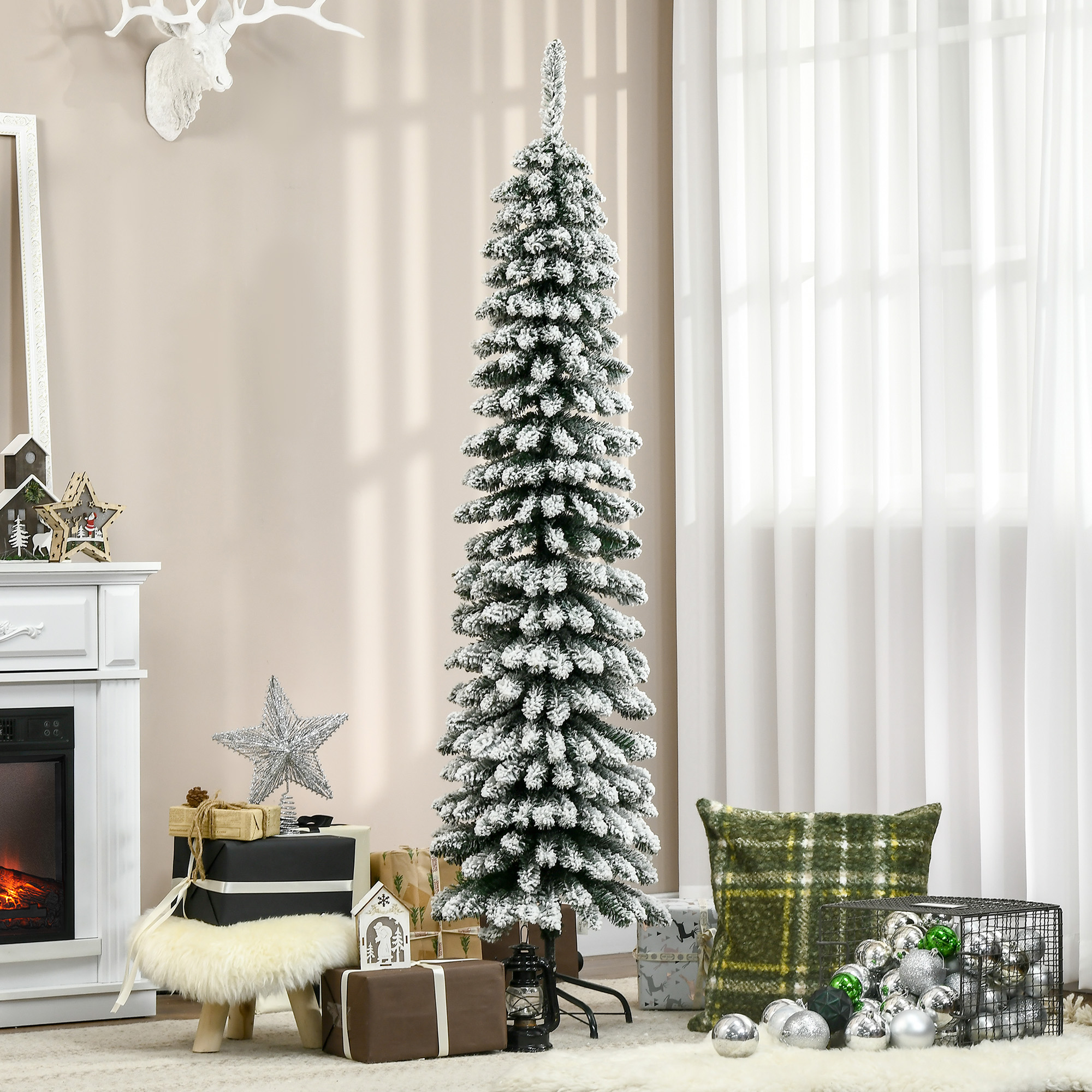 Künstlicher Weihnachtsbaum schneebedeckt schmal 180 cm Grün/Weiß