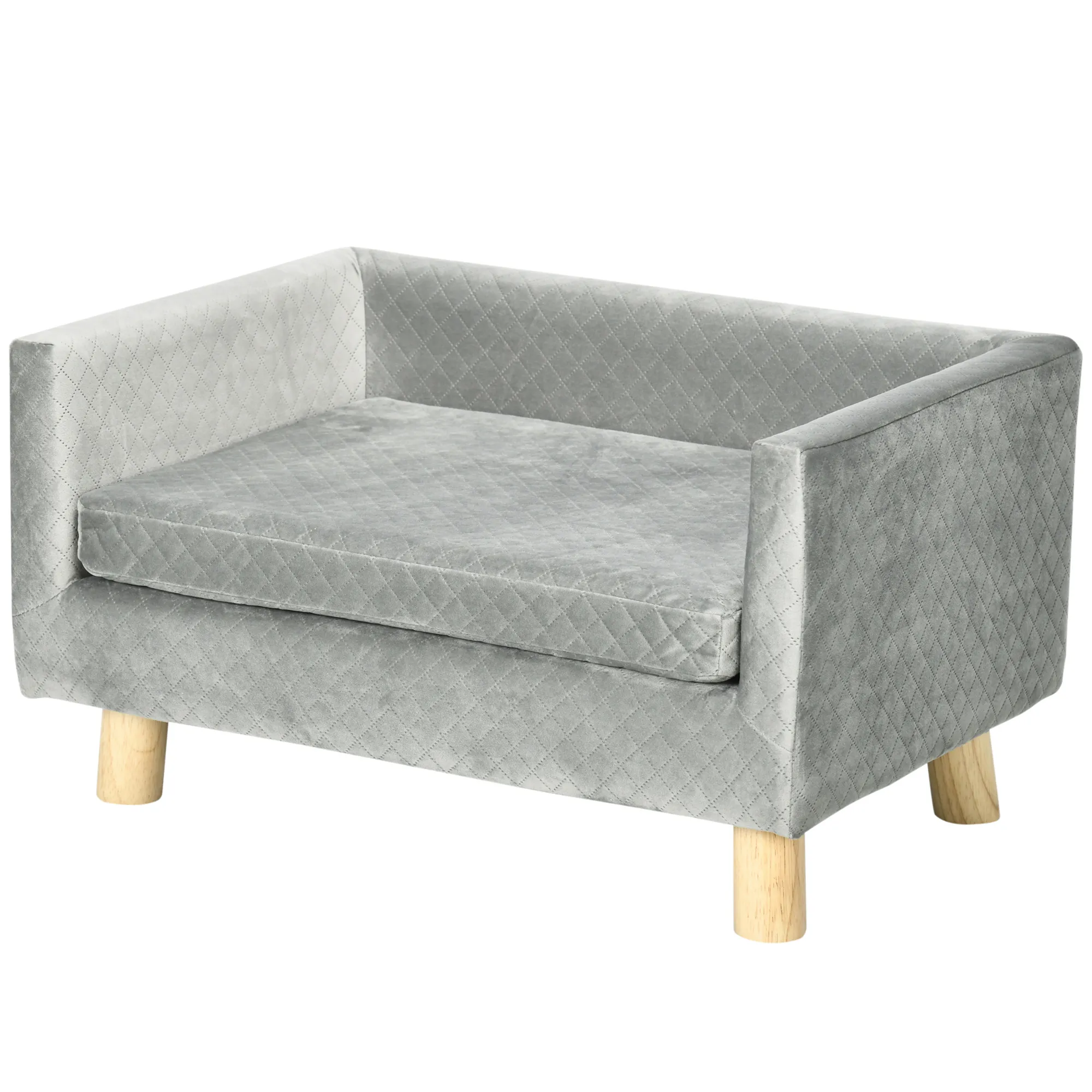 Hundesofa mit Holzbeinen Hundebett Haustiersofa Hundematte für kleine Hunde bis zu 8 kg Samt-Touch Grau 64 x 45 x 36 cm