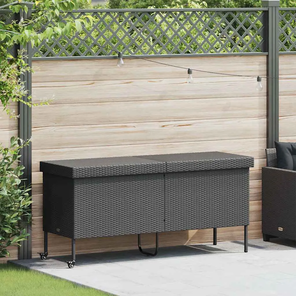 Gartenbox aus PE-Rattan mit Stahlgestell 160x55x75 cm Schwarz