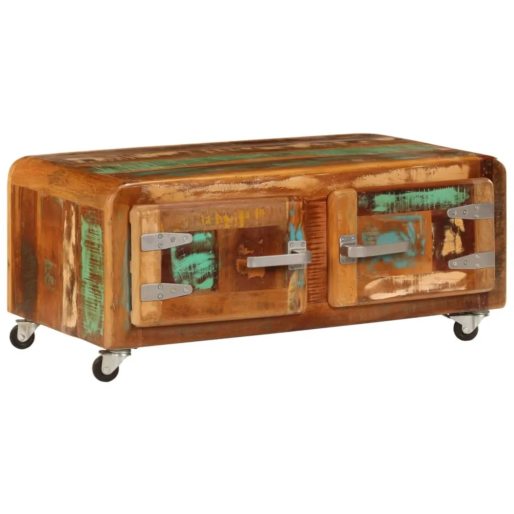 tinkaro Couchtisch rechteckig EBRU Recyceltes Massivholz Wohnzimmertisch Braun/Mehrfarbig