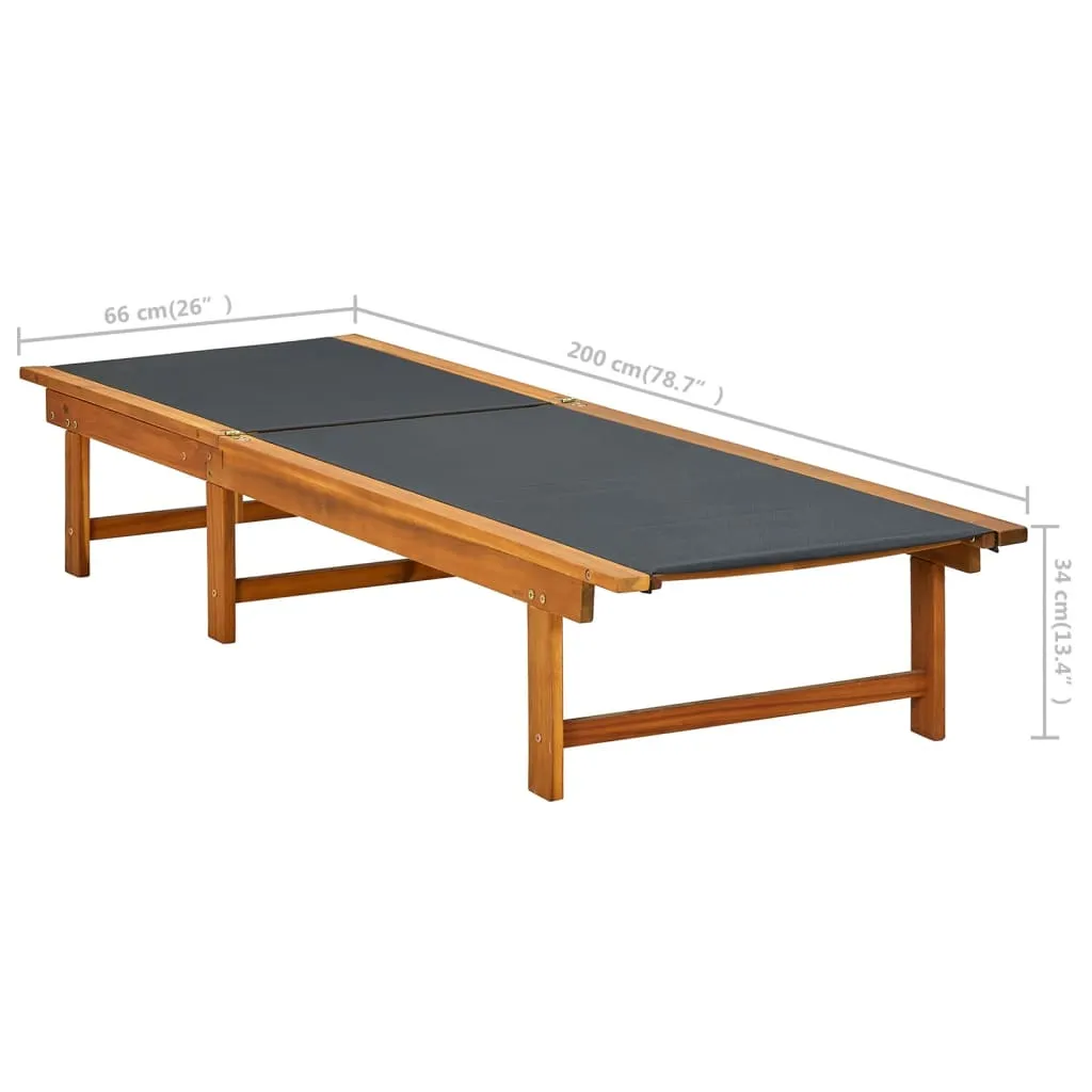 Echtholz Sonnenliege 200 x 66 x 34 cm Schwarz mit Tisch 40 x 40 x 40 cm