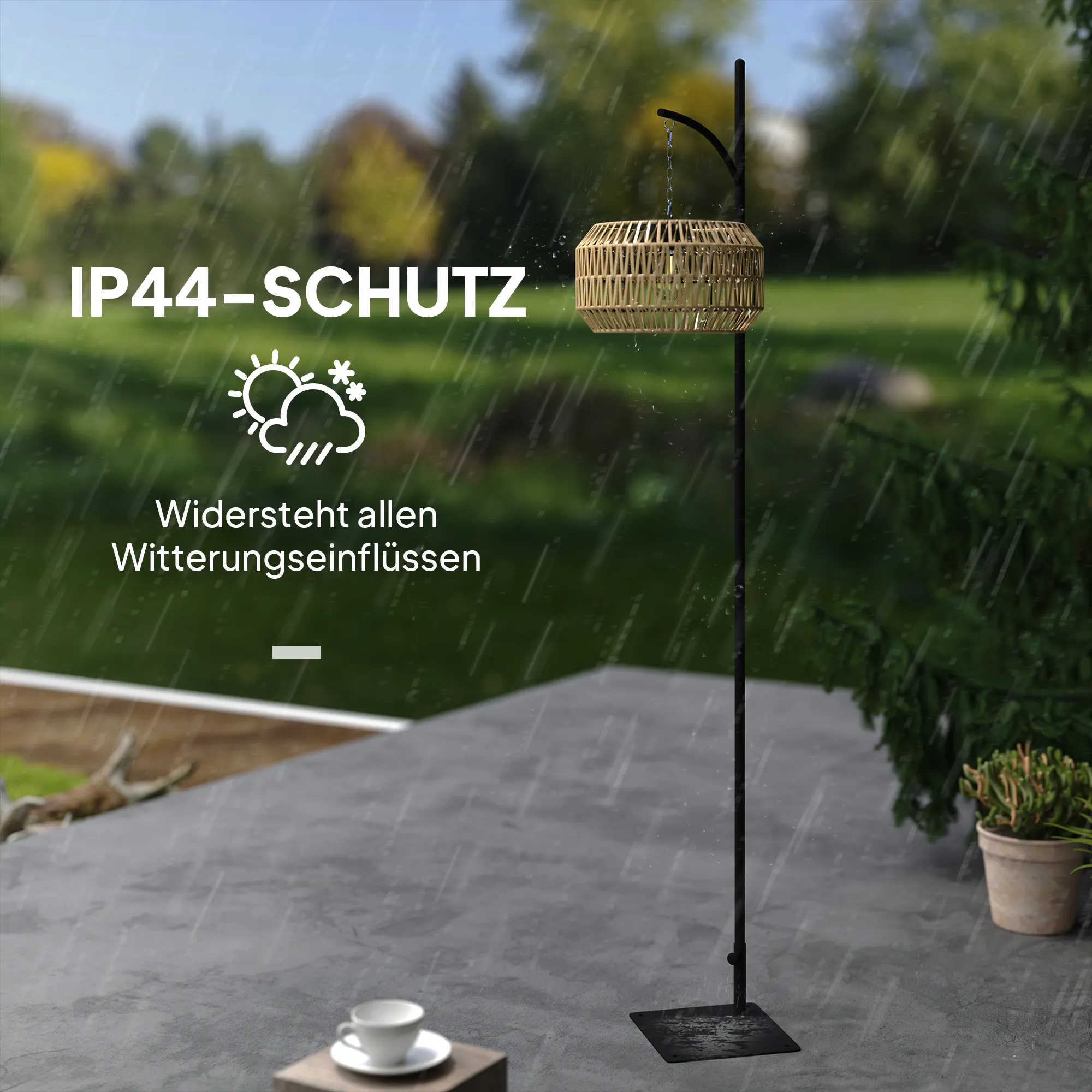 Solar Stehlampe Rattan Boho-Stil IP44 Schwarz-Gelb 178 cm