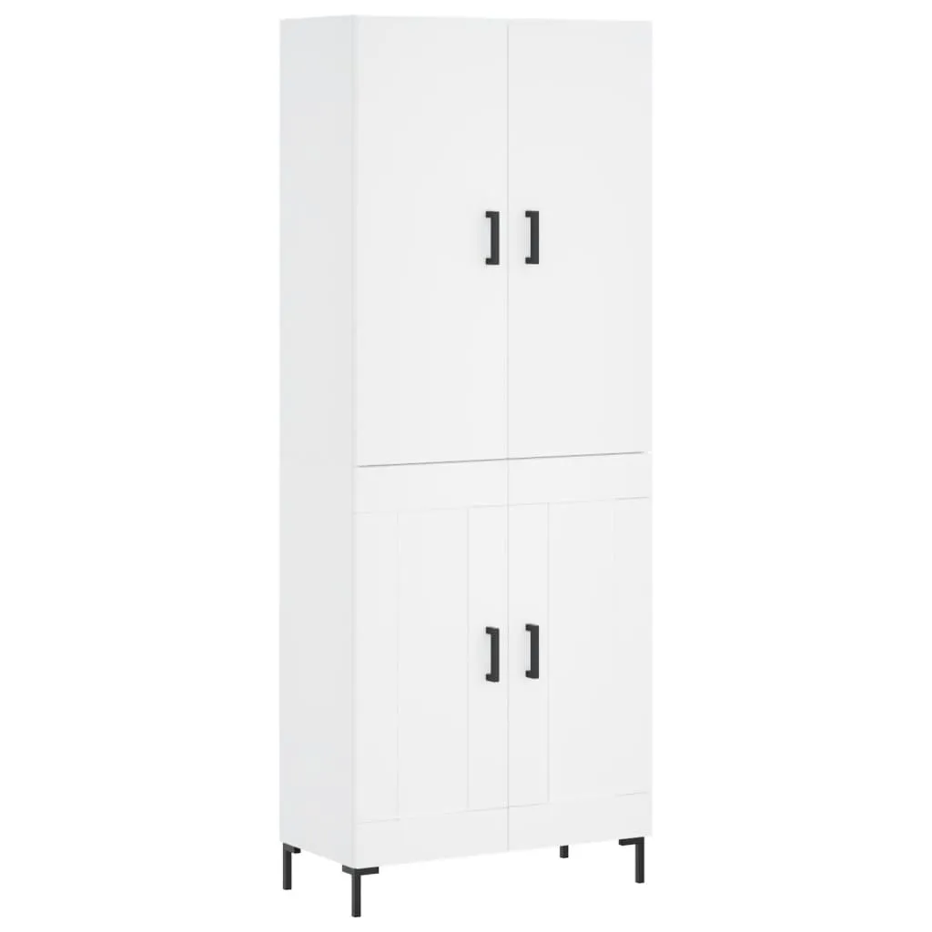 Weißes Highboard aus Holzwerkstoff mit Metallfüßen 69,5 x 34 x 180 cm