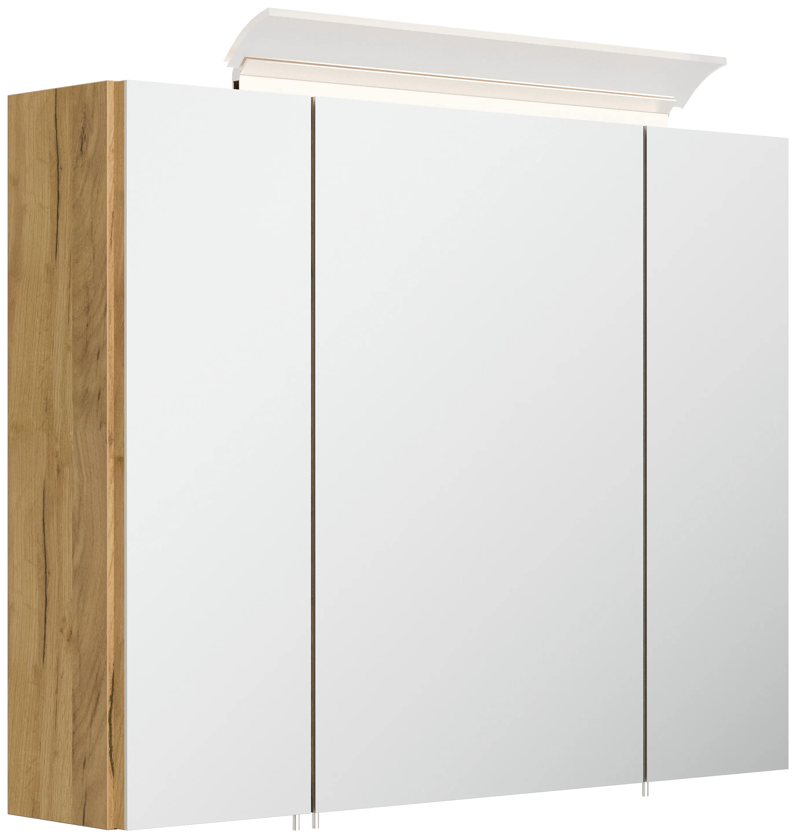 Spiegelschrank 80cm inkl. Design LED-Lampe und Glasböden eiche gold