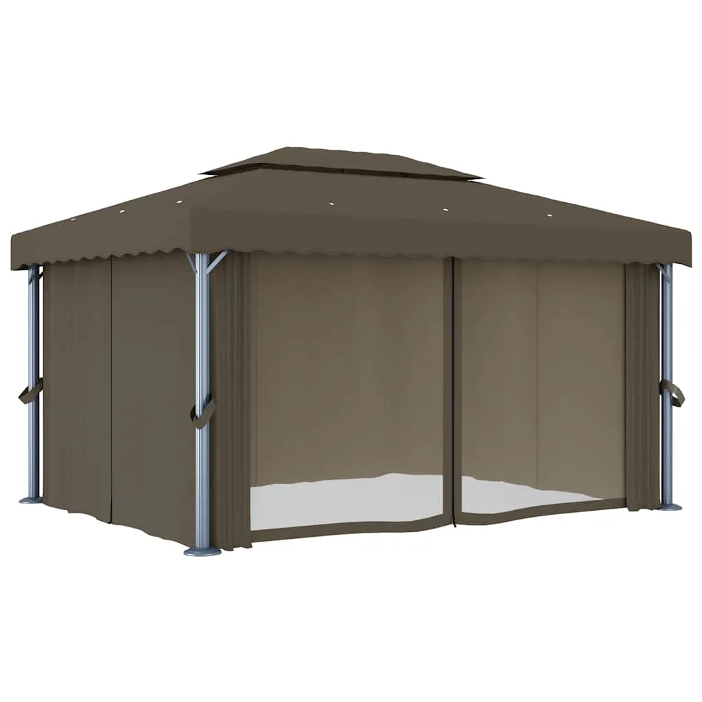Pavillon 4x3 m Taupe mit Aluminiumgestell und Doppeldach