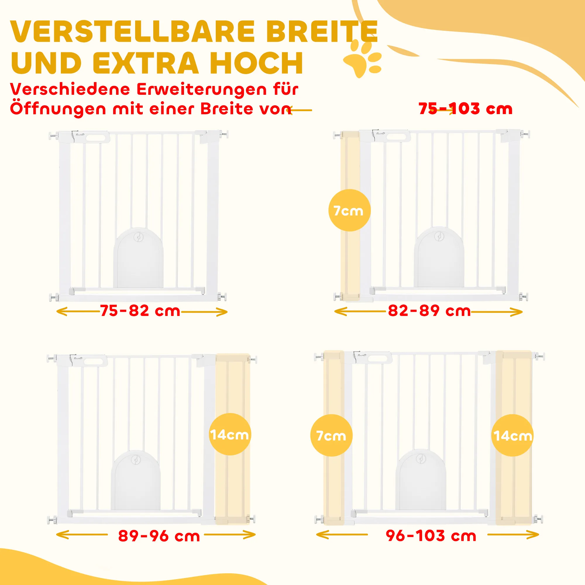 Treppenschutzgitter für Hunde aus Stahl, 75-103 cm, Weiß