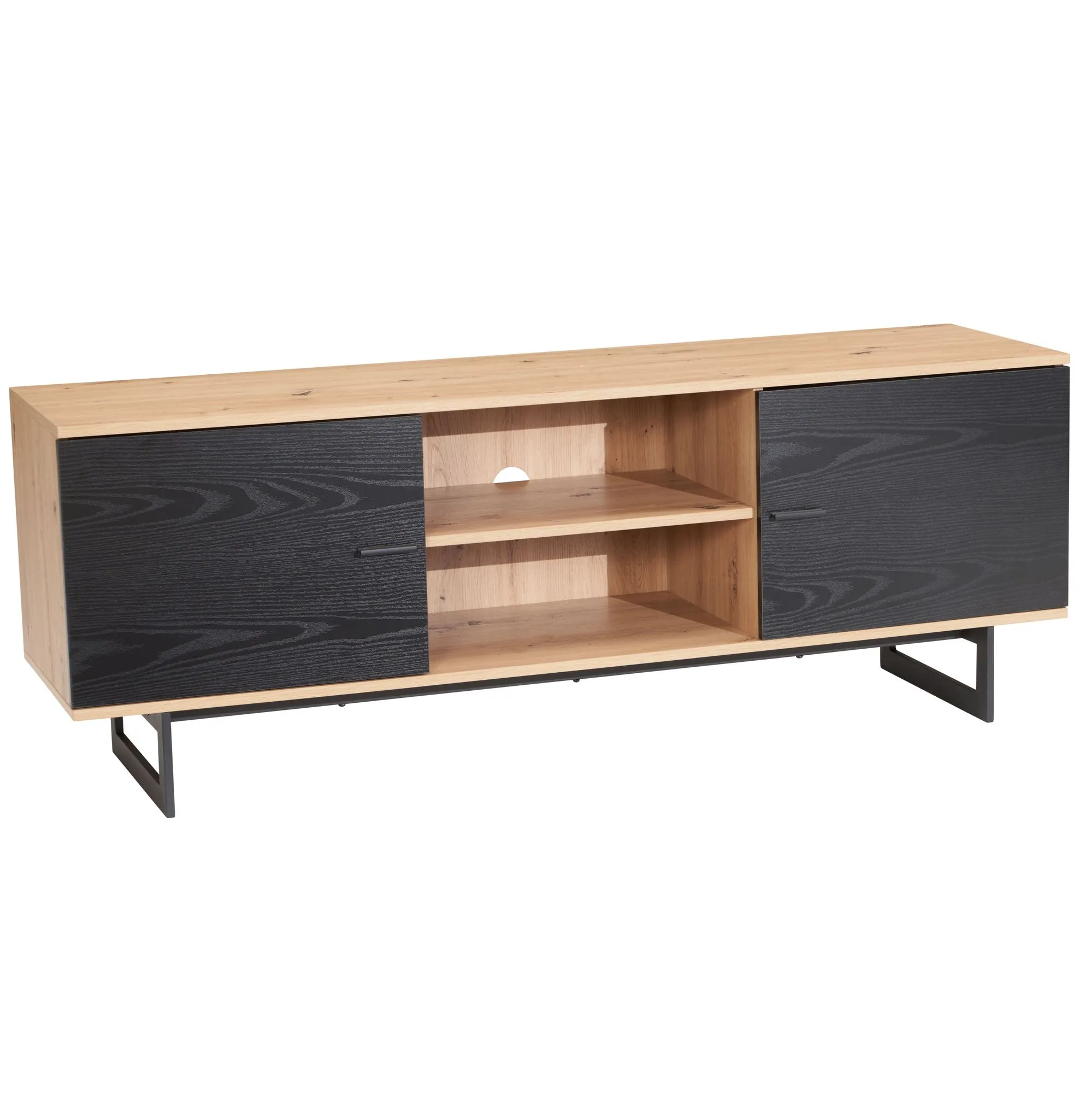 Wohnling Lowboard Eiche-Dekor Schwarz 150x55x40 cm TV-Kommode Modern