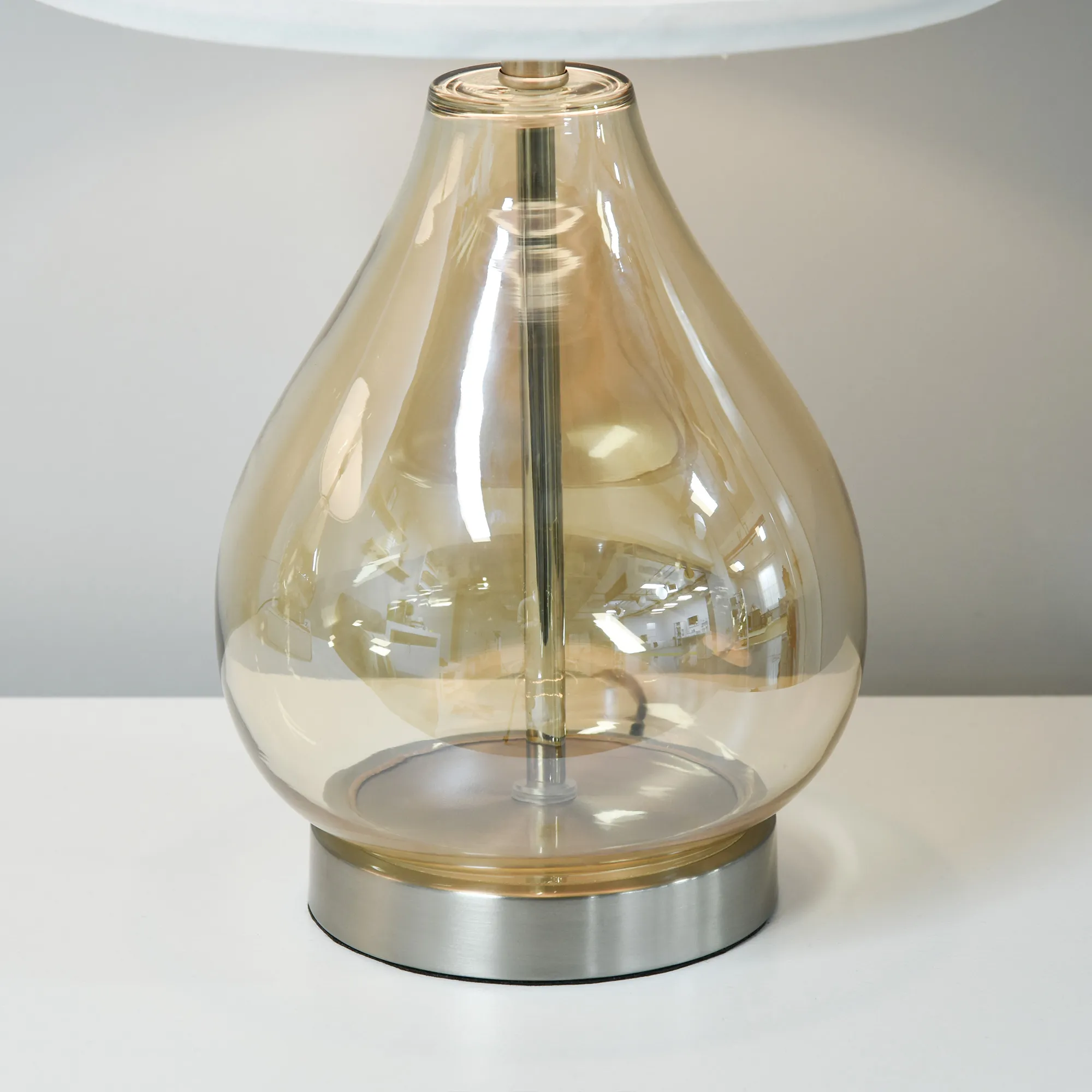 Tischlampe 2er-Set mit Leinen-Lampenschirm, Glas, Weiß, 56 cm