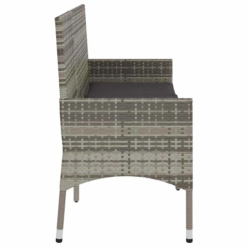 3-Sitzer Bank aus PE-Rattan und pulverbeschichtetem Stahl 140x51x85 cm Grau