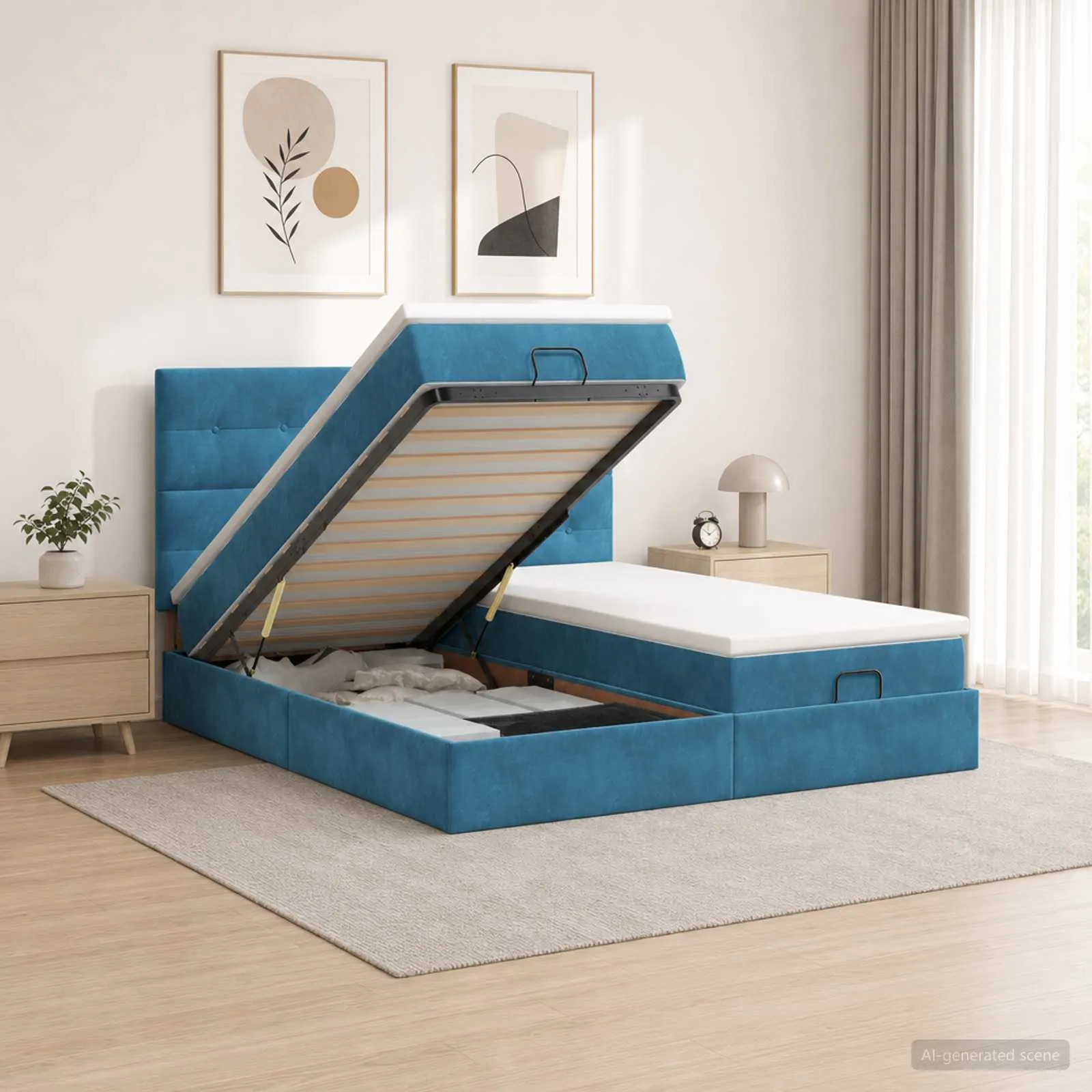 Ottoman-Bett mit Matratze 203x180x88 cm Dunkelblau