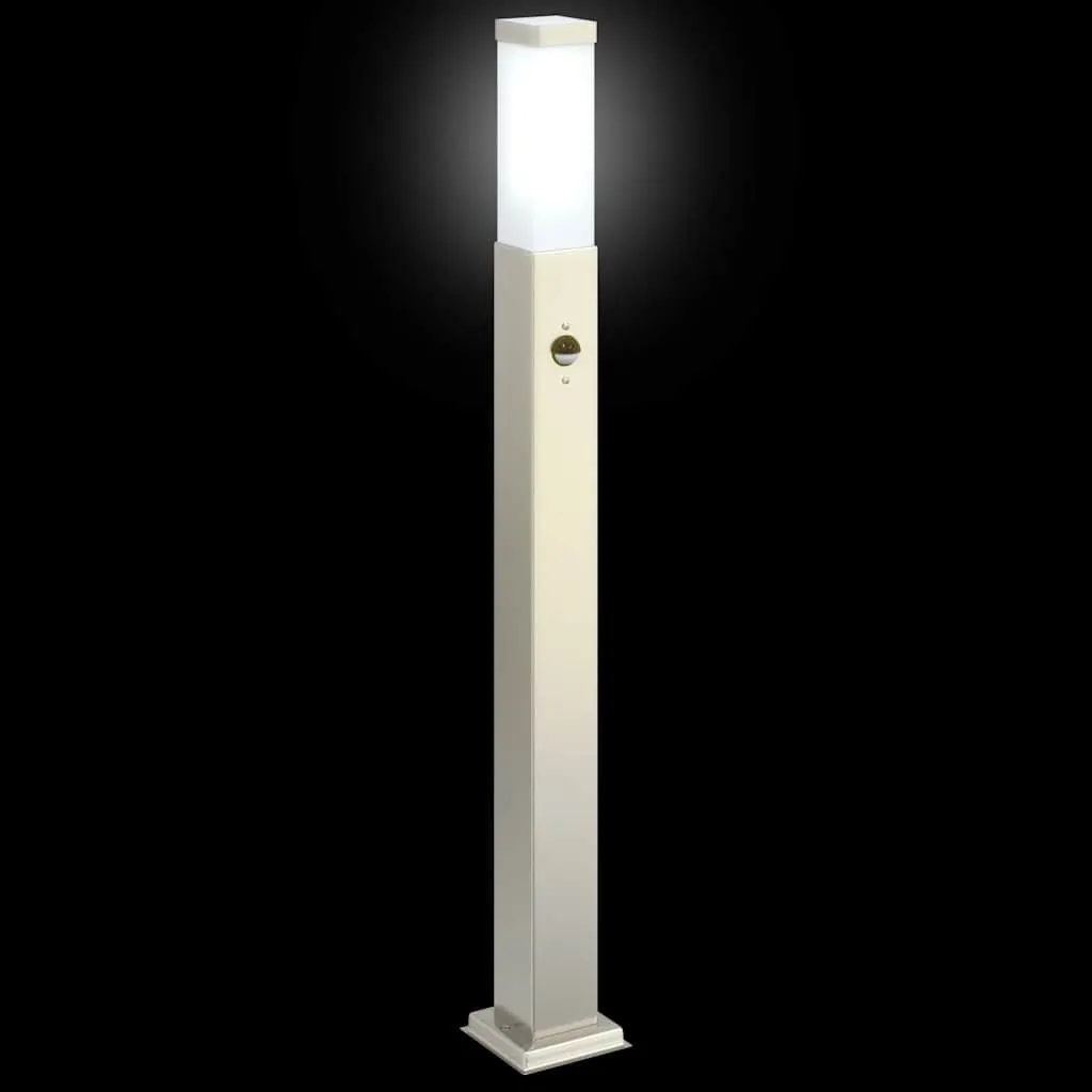 Silberne Edelstahl Pollerleuchte 10x10x80 cm mit Bewegungsmelder IP44